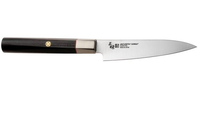 Afbeelding voor Mcusta Zanmai Petty KH-4001S Ginsan Silver 3, Ebony Pakka Handle, Knivesandtools Exclusive, petty universeelmes, 12 cm
