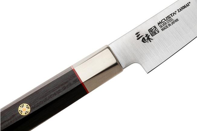 Afbeelding voor Mcusta Zanmai Petty KH-4001S Ginsan Silver 3, Ebony Pakka Handle, Knivesandtools Exclusive, petty universeelmes, 12 cm