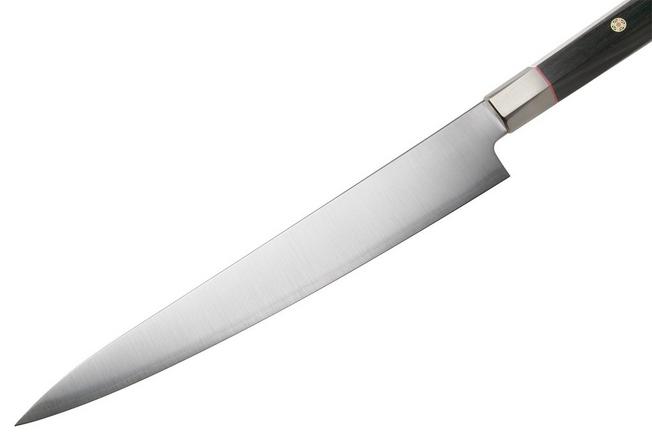 Afbeelding voor Mcusta Zanmai Sujihiki KH-4010S Ginsan Silver 3, Ebony Pakka Handle, Knivesandtools Exclusive, sujihiki, 25 cm