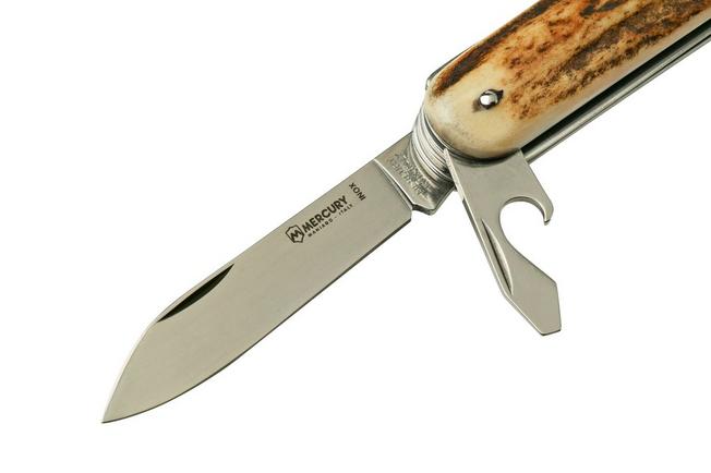 Vintage Stag Folding Blade, Coltello da tasca con sega, manico di