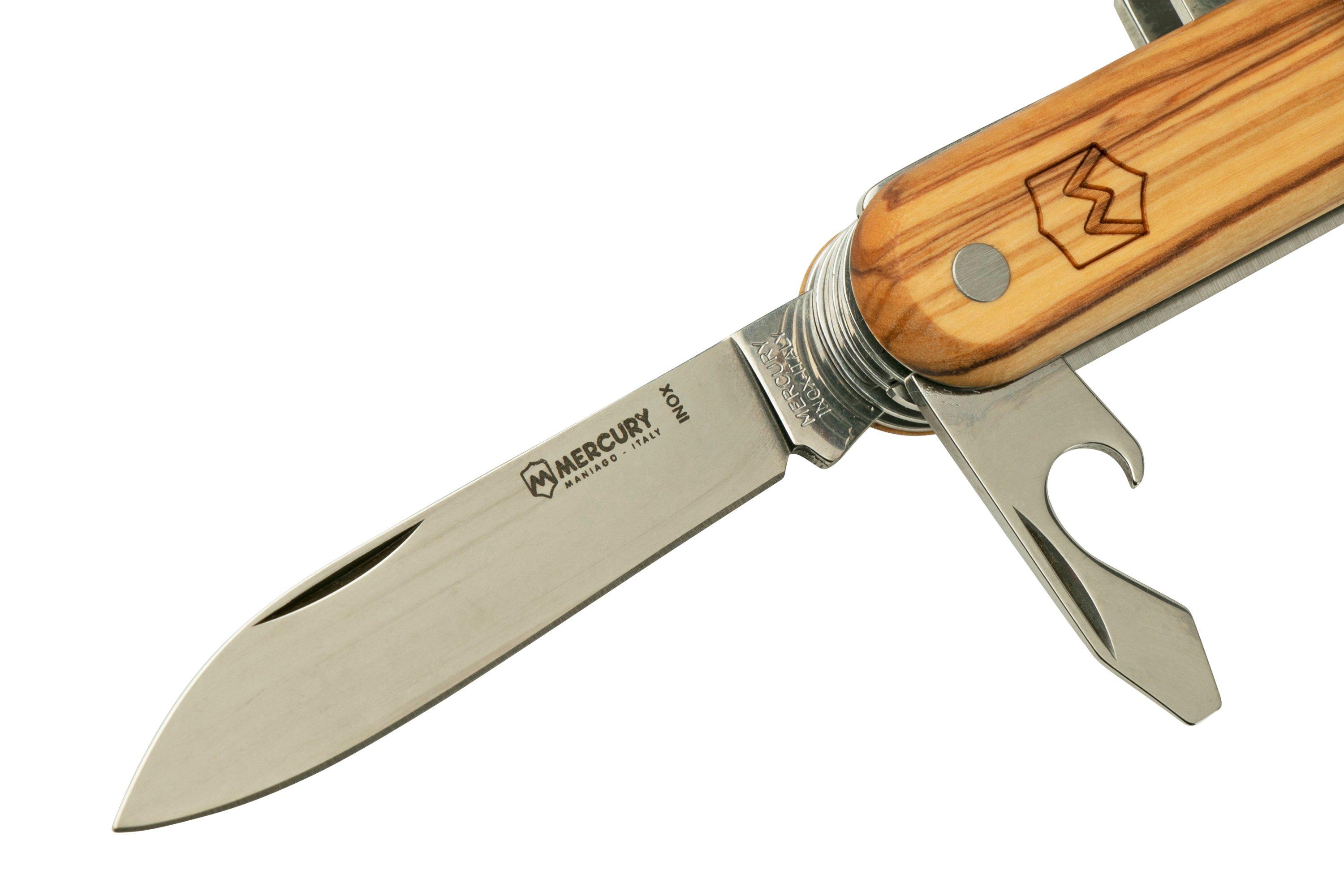 Mercury Multi-Tool Knife 913-8LC Olive Wood, 8 funzioni, coltello