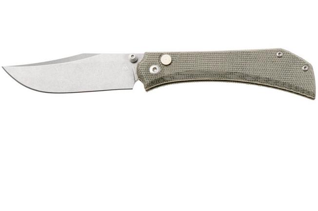 Afbeelding voor Mercury Amon 9AMN-GC-C Stonewashed Elmax, Green Canvas Micarta, zakmes, Denis Simonutti design
