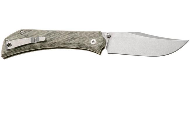 Afbeelding voor Mercury Amon 9AMN-GC-C Stonewashed Elmax, Green Canvas Micarta, zakmes, Denis Simonutti design