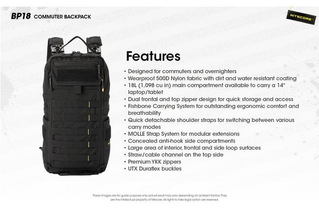 Afbeelding voor Nitecore BP18 Black 500D Nylon, rugzak, 18 liter 