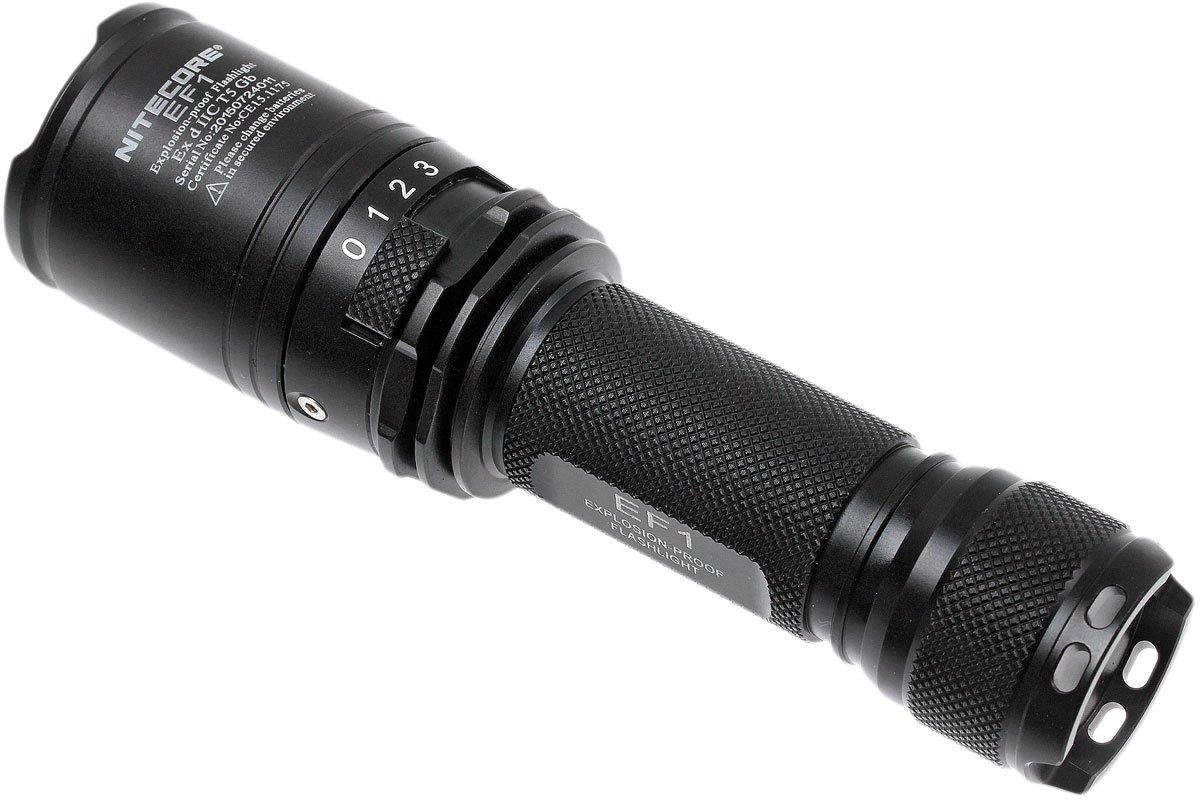 Nitecore EF1 ATEX - Lampe De Poche Antidéflagrante Jaune, 4-830 Lumens, Portée 270m - Alimentation 18650 Ou CR123 - Pour Zones à Risque D'explosion