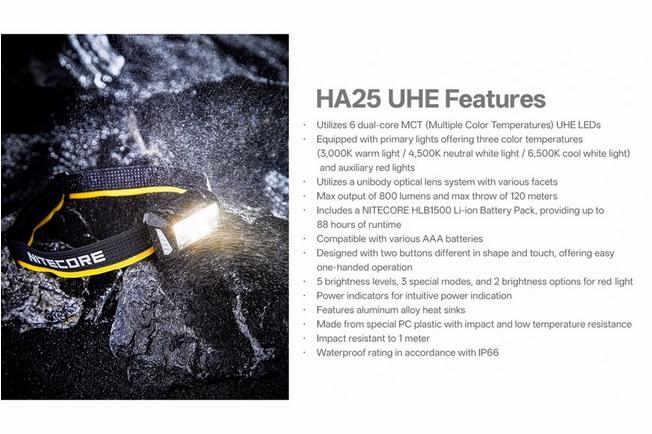 Afbeelding voor Nitecore HA25 UHE Multiple Color Temperatures, oplaadbare hoofdlamp, 800 lumen