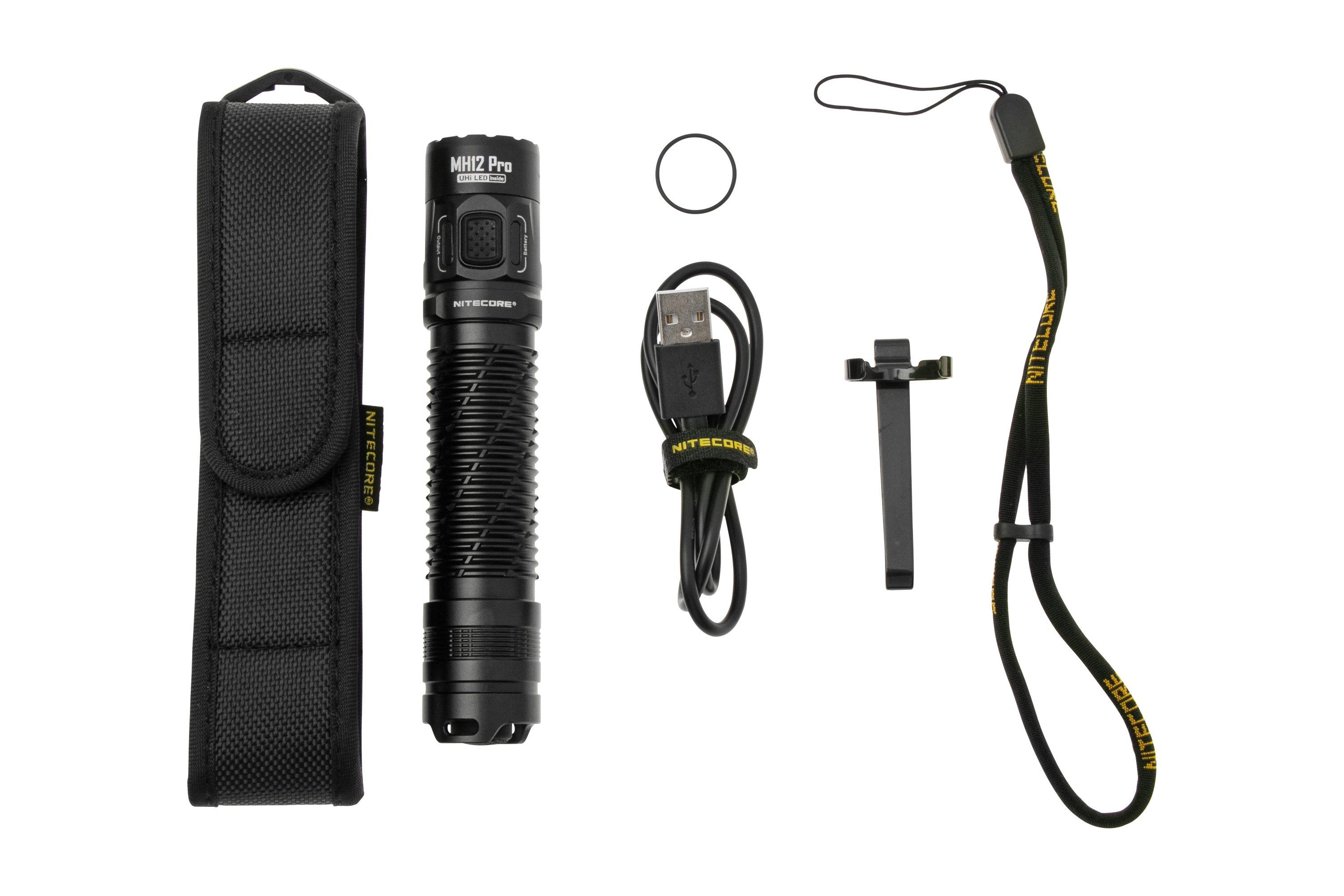 Nitecore Linterna táctica MH12 Pro, 3300 lúmenes de alto lumen USB-C  recargable de largo alcance compacto EDC luz de trabajo con funda y  organizador