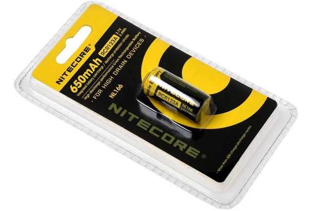 NiteCore RCR123A CR123 rechargeable battery, 650mAh