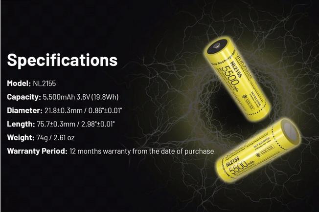 Image pour Nitecore NL2155 21700 batterie Li-ion rechargeable, 5500 mAh