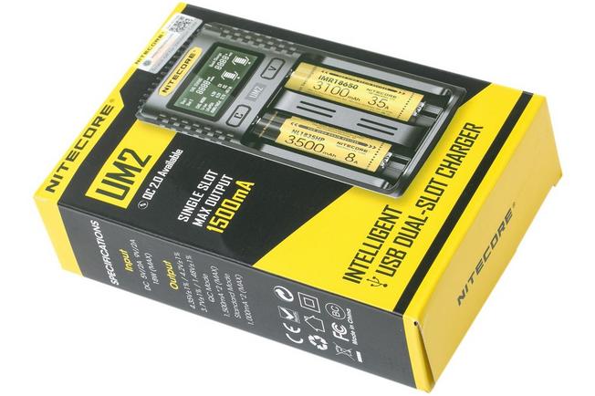 Nitecore UM2 charger for, amongst others, 18650 batteries | Advantageously shopping at Knivesandtools.com