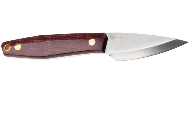 Bild für Nordic Knife Design Kiridashi 2045 Satin 12C27, Plum Micarta, Fahrtenmesser