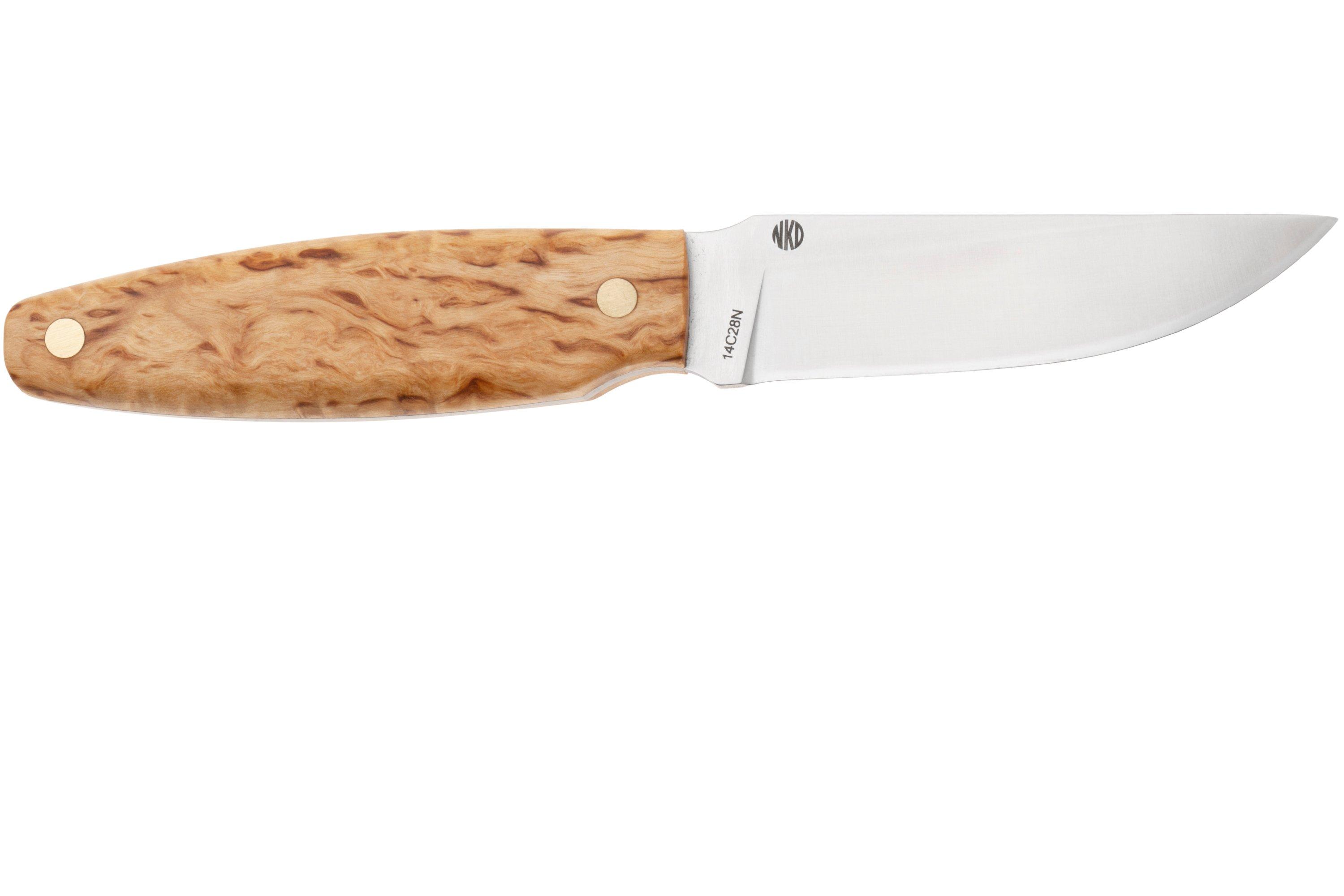 Nordic Knife Design Otter 2055, Satin 14C28N, Curly Birch, fixed