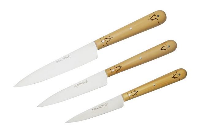 Nontron Traditional Set of 3 Kitchen knives, T3OFRBU 3-piece knife set