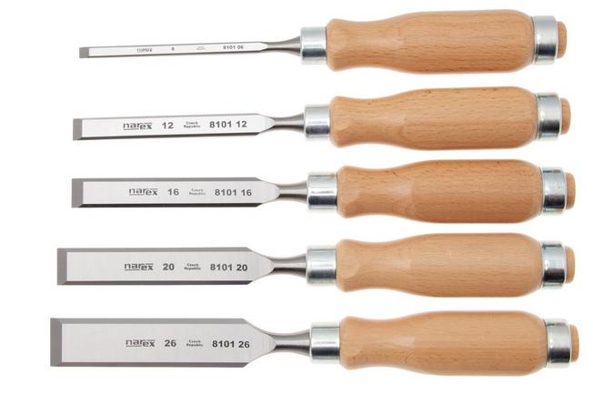 Afbeelding voor Narex Wood Line Profi Bevel Edge Chisel Set 863801, beitelset 6-12-16-20-26 mm in gereedschapsrol, 5-delig