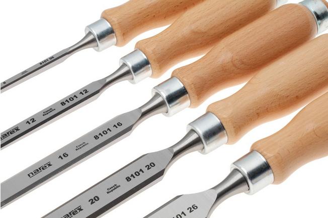 Afbeelding voor Narex Wood Line Profi Bevel Edge Chisel Set 863801, beitelset 6-12-16-20-26 mm in gereedschapsrol, 5-delig