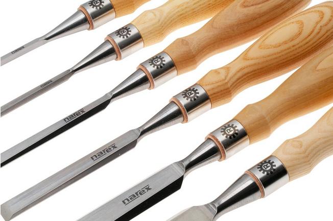 Afbeelding voor Narex Richter Premium Bevel Edge Chisel Set 863851, beitelset in gereedschapsrol, 6-delig (3-6-10-12-19-26 mm)