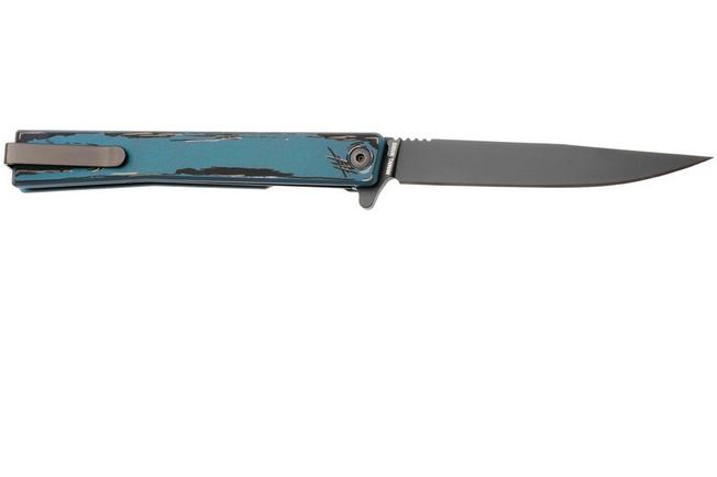 Afbeelding voor Ocaso Solstice 10CSB, Black CPM S35VN, Blue Cel Shaded Titanium zakmes, Andrew Demko design