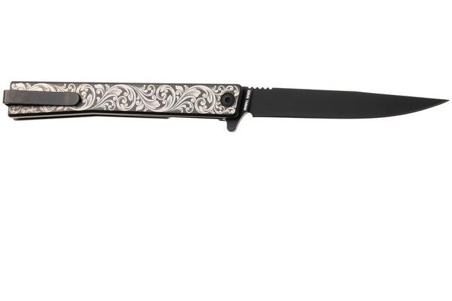 Afbeelding voor Ocaso Solstice 10ESB Black CPM S35VN, Scroll Engraved Black Titanium, zakmes, Andrew Demko design