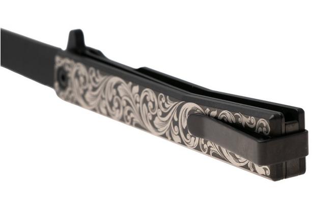 Afbeelding voor Ocaso Solstice 10ESB Black CPM S35VN, Scroll Engraved Black Titanium, zakmes, Andrew Demko design