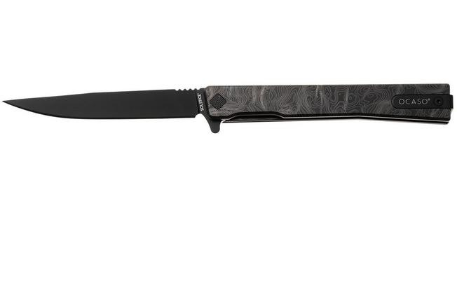 Afbeelding voor Ocaso Solstice 10ETB Black CPM S35VN, Topo Engraved Black Titanium, zakmes, Andrew Demko design