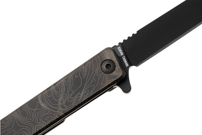Afbeelding voor Ocaso Solstice 10ETB Black CPM S35VN, Topo Engraved Black Titanium, zakmes, Andrew Demko design