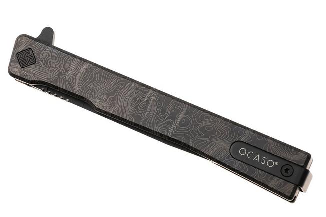 Afbeelding voor Ocaso Solstice 10ETB Black CPM S35VN, Topo Engraved Black Titanium, zakmes, Andrew Demko design