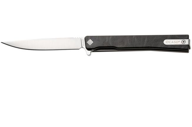Afbeelding voor Ocaso Solstice 10ETS Satin CPM S35VN, Topo Engraved Grey Titanium, zakmes, Andrew Demko design