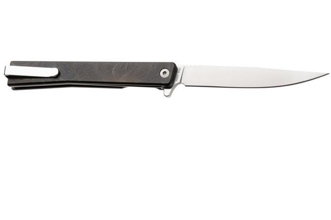 Afbeelding voor Ocaso Solstice 10ETS Satin CPM S35VN, Topo Engraved Grey Titanium, zakmes, Andrew Demko design