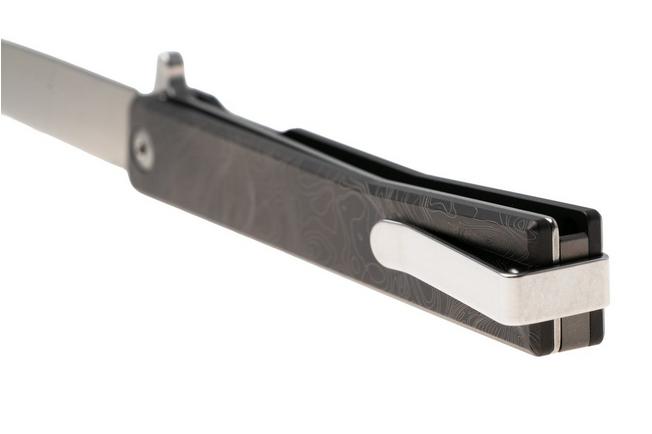 Afbeelding voor Ocaso Solstice 10ETS Satin CPM S35VN, Topo Engraved Grey Titanium, zakmes, Andrew Demko design