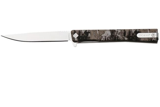 Afbeelding voor Ocaso Solstice 10GCS, Satin CPM S35VN, Grunge Camo Titanium zakmes, Andrew Demko design