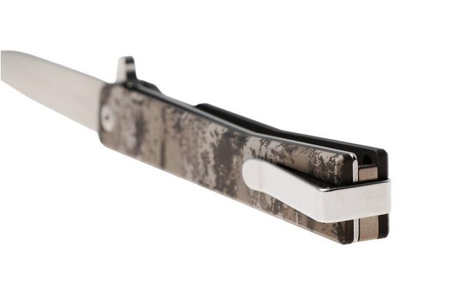 Afbeelding voor Ocaso Solstice 10GCS, Satin CPM S35VN, Grunge Camo Titanium zakmes, Andrew Demko design