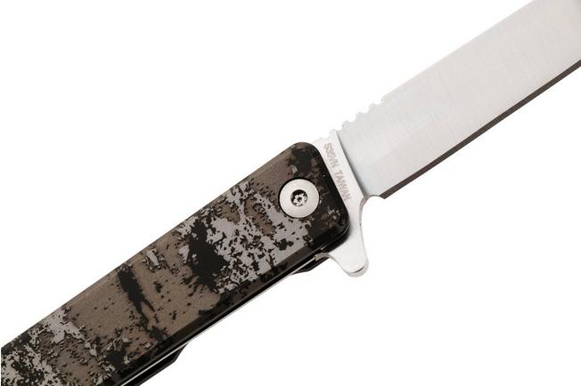 Afbeelding voor Ocaso Solstice 10GCS, Satin CPM S35VN, Grunge Camo Titanium zakmes, Andrew Demko design