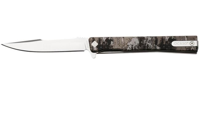 Afbeelding voor Ocaso Solstice 10GHS, Satin CPM S35VN Harpoon, Grunge Camo Titanium zakmes, Andrew Demko design