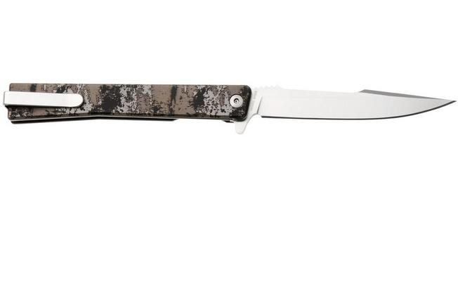 Afbeelding voor Ocaso Solstice 10GHS, Satin CPM S35VN Harpoon, Grunge Camo Titanium zakmes, Andrew Demko design