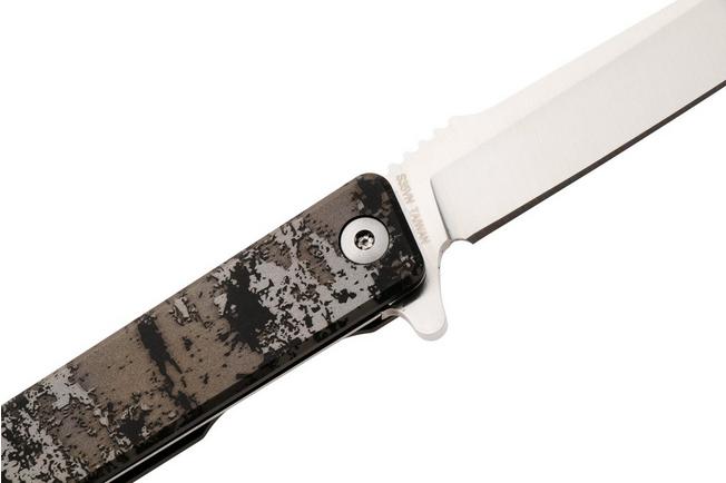 Afbeelding voor Ocaso Solstice 10GHS, Satin CPM S35VN Harpoon, Grunge Camo Titanium zakmes, Andrew Demko design