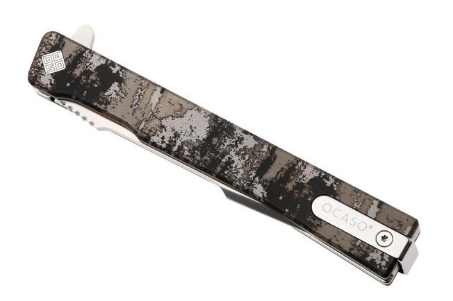 Afbeelding voor Ocaso Solstice 10GHS, Satin CPM S35VN Harpoon, Grunge Camo Titanium zakmes, Andrew Demko design