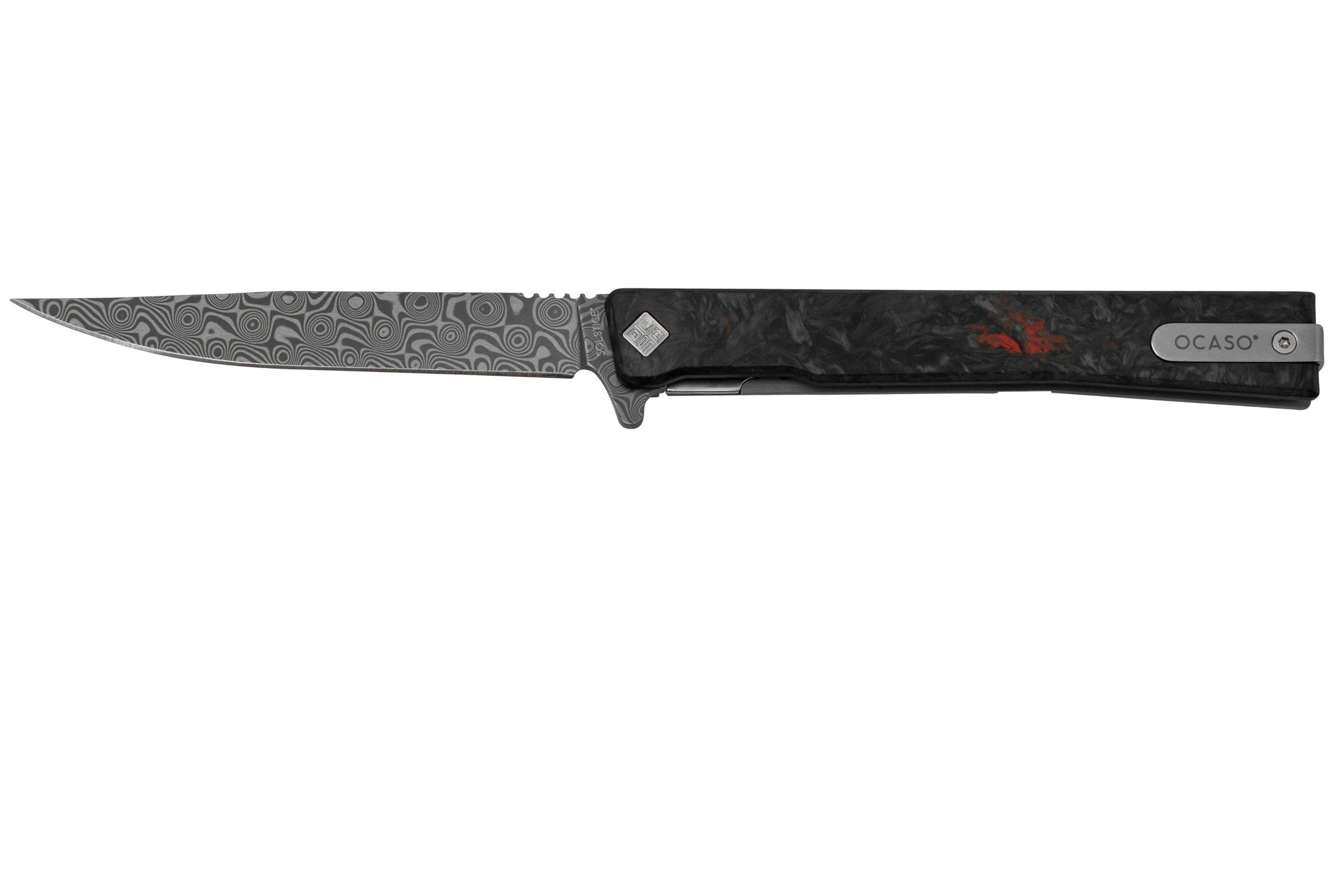 Ocaso Solstice Damascus 10IFR Fat Carbon Dark Matter Red, pocket knife