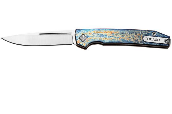 Afbeelding voor Ocaso Sovranto 15SNS Satin CPM MagnaCut, Entropic Anodized Titanium, slipjoint zakmes, Mike Wallace design
