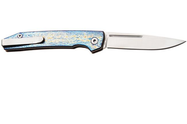 Afbeelding voor Ocaso Sovranto 15SNS Satin CPM MagnaCut, Entropic Anodized Titanium, slipjoint zakmes, Mike Wallace design