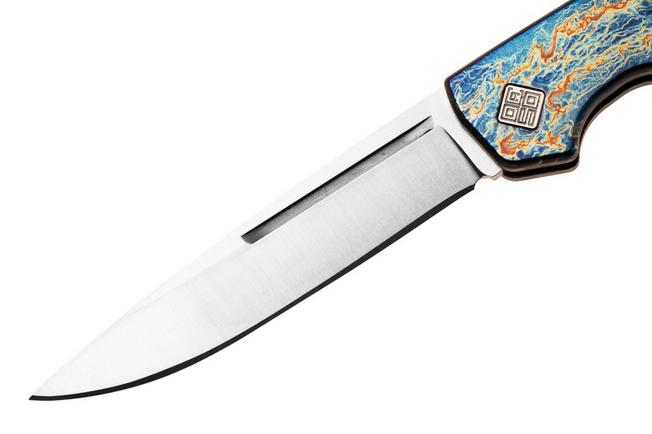 Afbeelding voor Ocaso Sovranto 15SNS Satin CPM MagnaCut, Entropic Anodized Titanium, slipjoint zakmes, Mike Wallace design