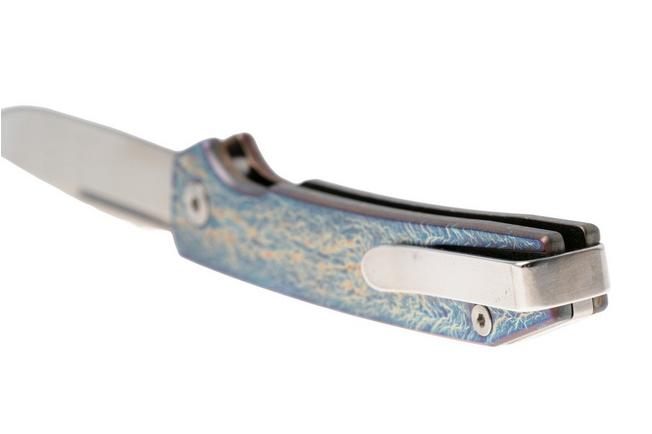 Afbeelding voor Ocaso Sovranto 15SNS Satin CPM MagnaCut, Entropic Anodized Titanium, slipjoint zakmes, Mike Wallace design
