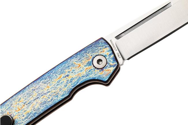 Afbeelding voor Ocaso Sovranto 15SNS Satin CPM MagnaCut, Entropic Anodized Titanium, slipjoint zakmes, Mike Wallace design