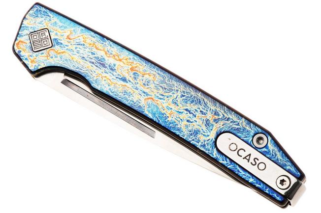 Afbeelding voor Ocaso Sovranto 15SNS Satin CPM MagnaCut, Entropic Anodized Titanium, slipjoint zakmes, Mike Wallace design