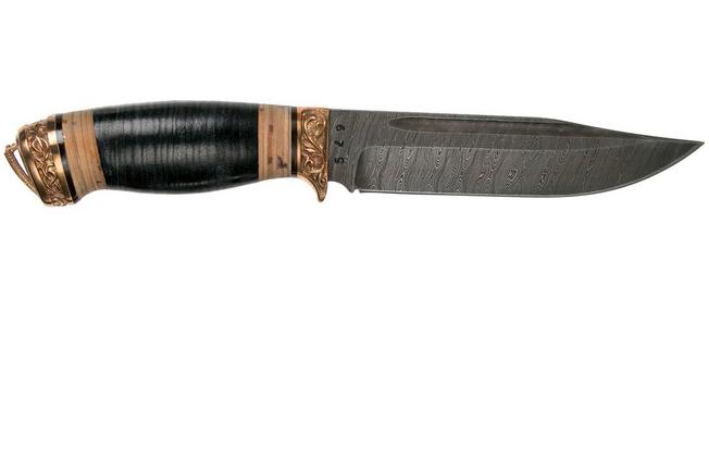 Imagen para Olamic Voykar, Damascus, Leather Birch Bark Handle, cuchillo fijo