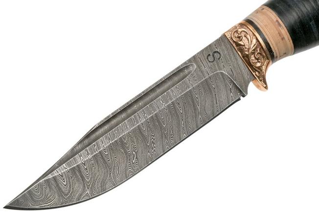 Imagen para Olamic Voykar, Damascus, Leather Birch Bark Handle, cuchillo fijo