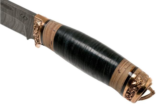 Imagen para Olamic Voykar, Damascus, Leather Birch Bark Handle, cuchillo fijo