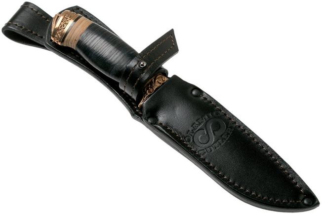 Imagen para Olamic Voykar, Damascus, Leather Birch Bark Handle, cuchillo fijo