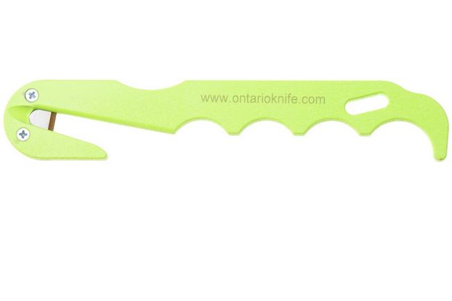 Afbeelding voor Ontario Economy Strap Cutter 1420 Neon Green, snijhaak, zwarte nylon schede