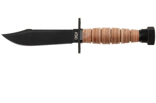Afbeelding voor Ontario Air force One Survival Knife 1499 Black 1095, Sawback, Leather, Survivalmes