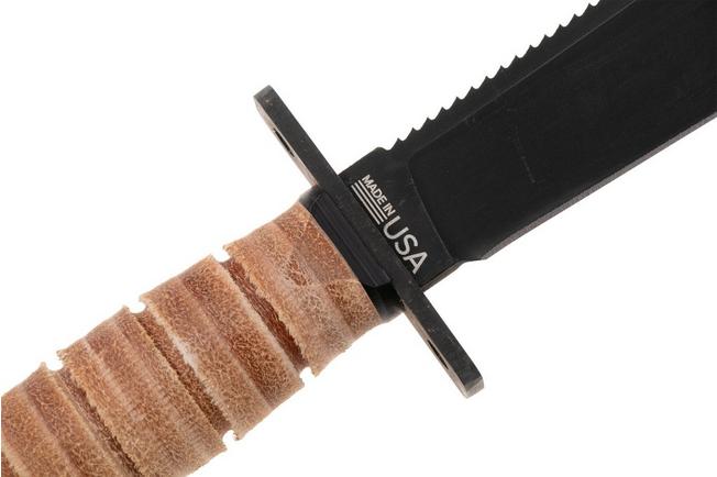 Afbeelding voor Ontario Air force One Survival Knife 1499 Black 1095, Sawback, Leather, Survivalmes